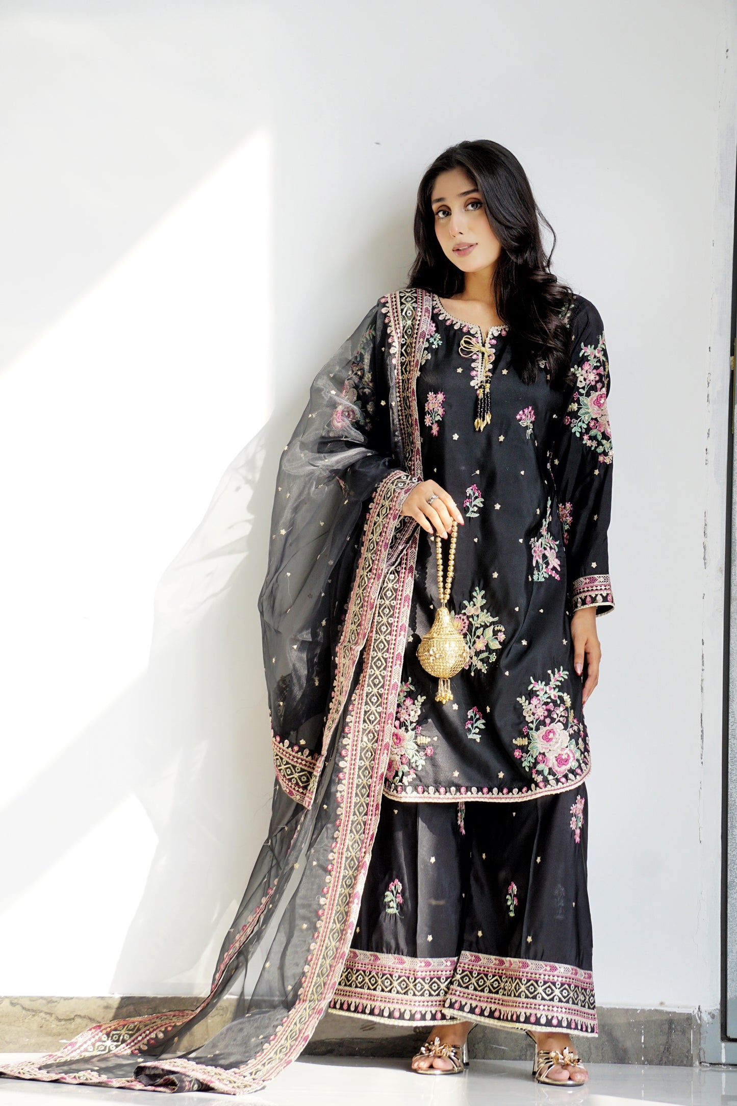 Black Gul - 3pcs Silk Kurta Set