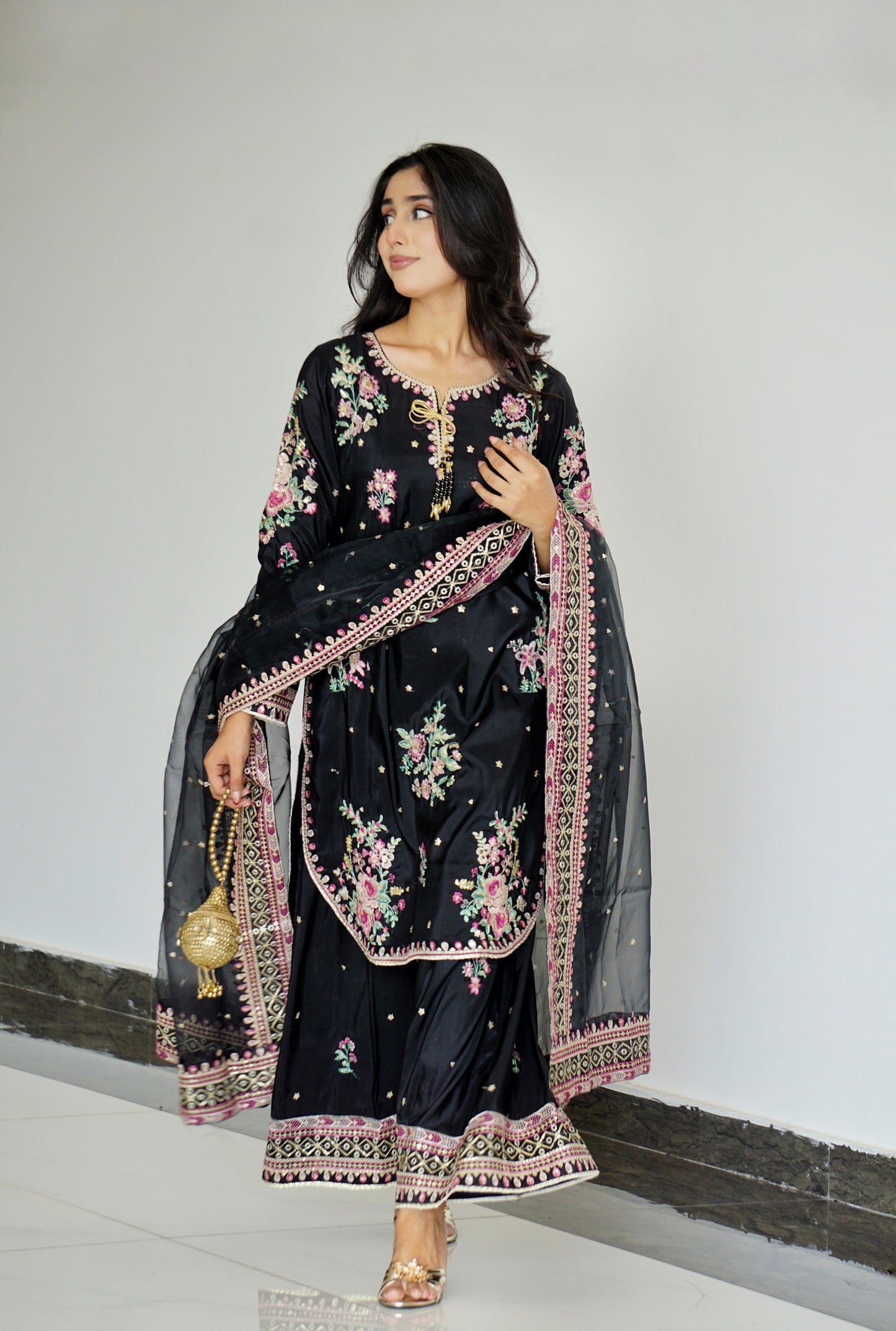 Black Gul - 3pcs Silk Kurta Set