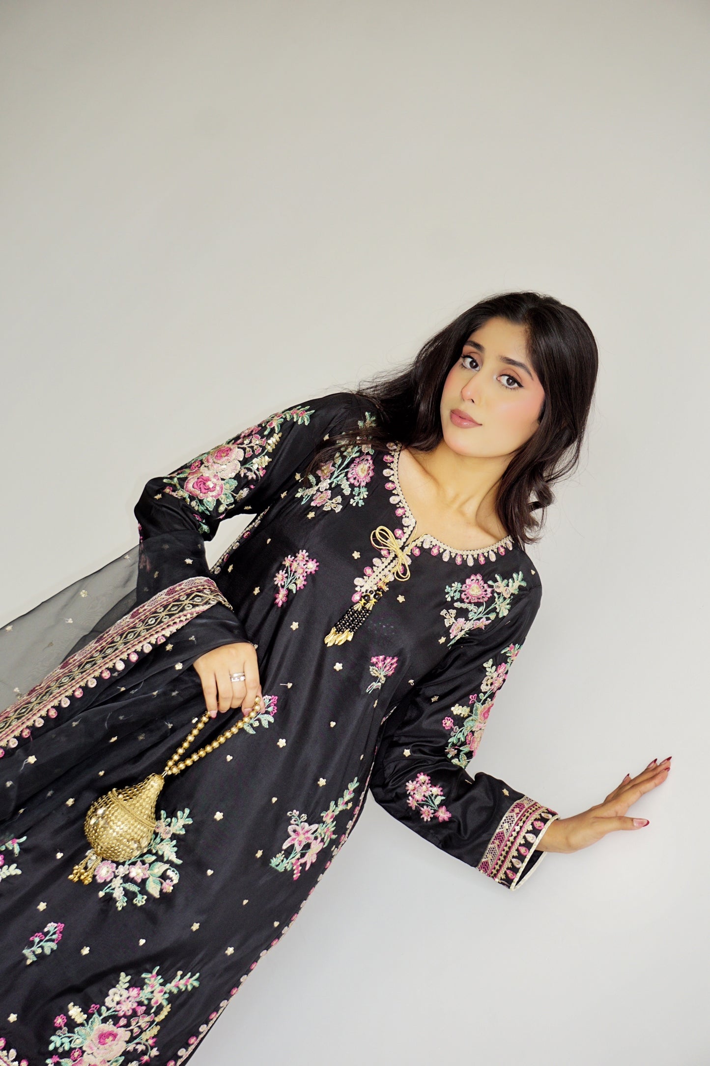 Black Gul - 3pcs Silk Kurta Set