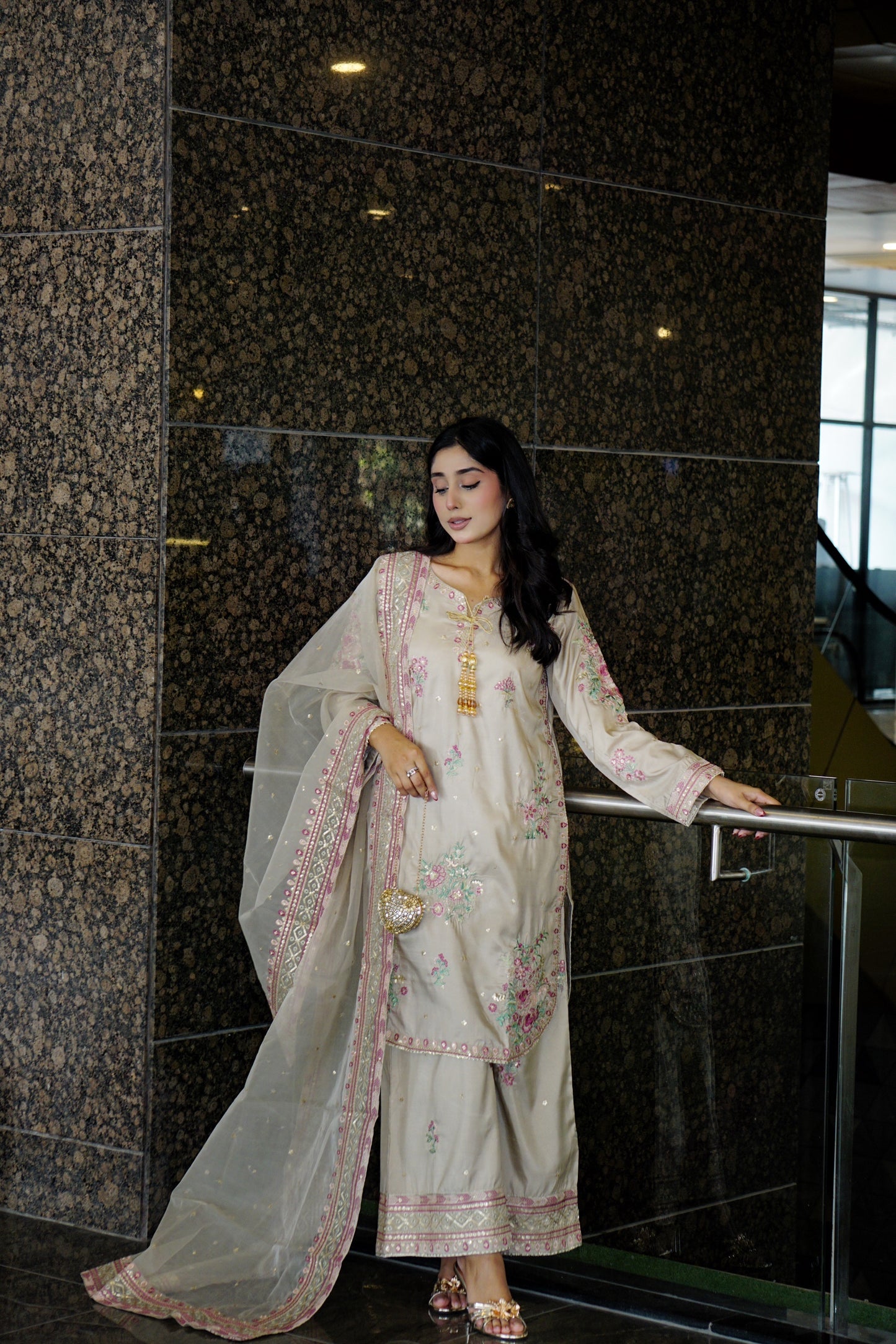 Ivory Gul - 3pcs Silk Kurta Set