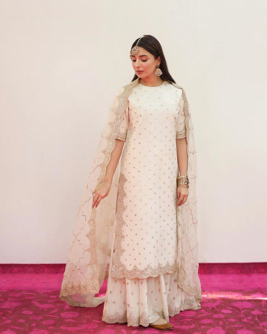 Loving Lily – Off-White 3PC Silk Gharara Set