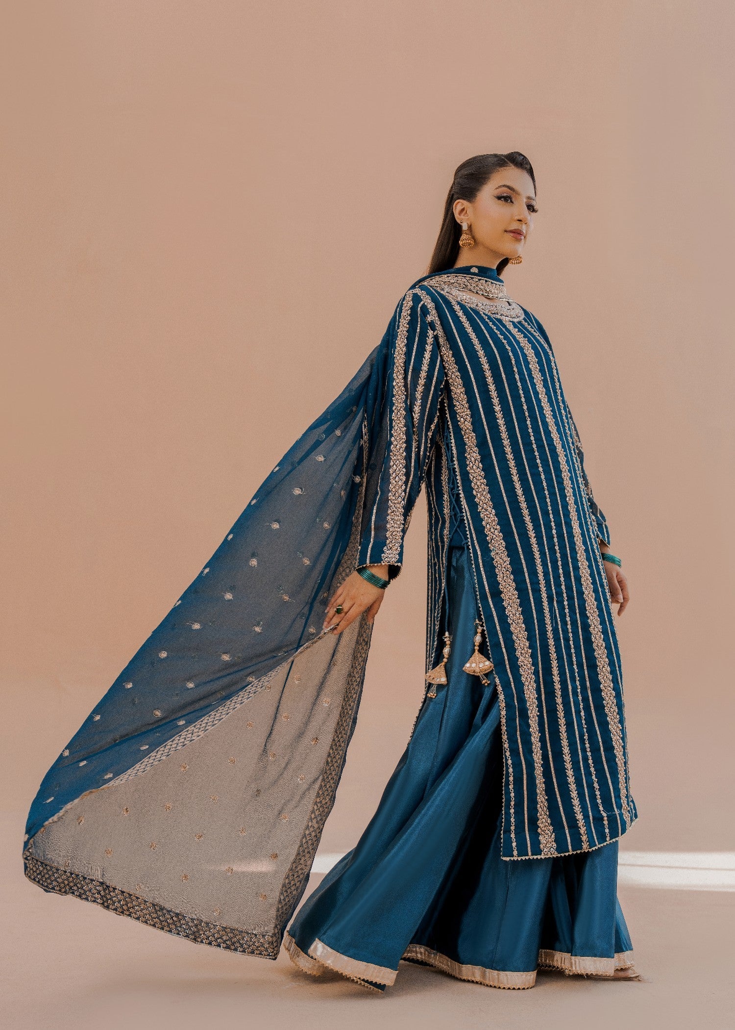 Hania Teal | 3pcs Sharara Set