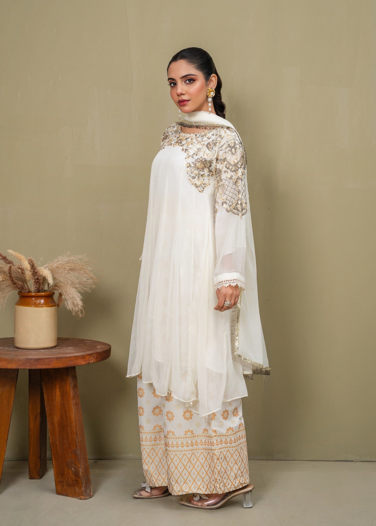 Shehnai White - 3pc Chiffon