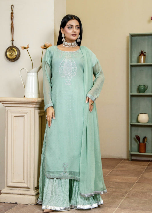 Ocean Glow Pret | 3pcs Chiffon Sharara Set