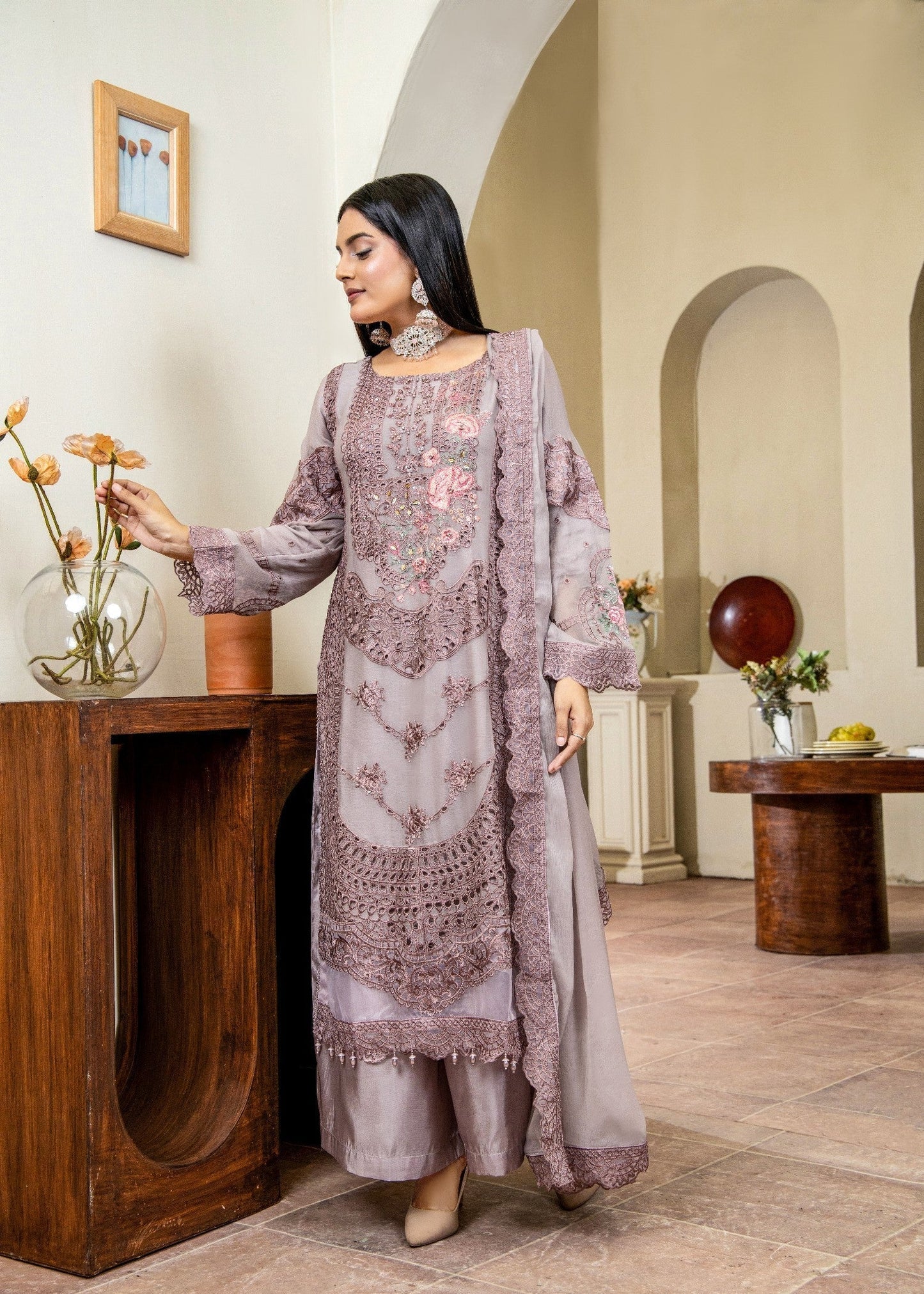 Mauve Rose Pret | 3pcs Chiffon Kurta Set