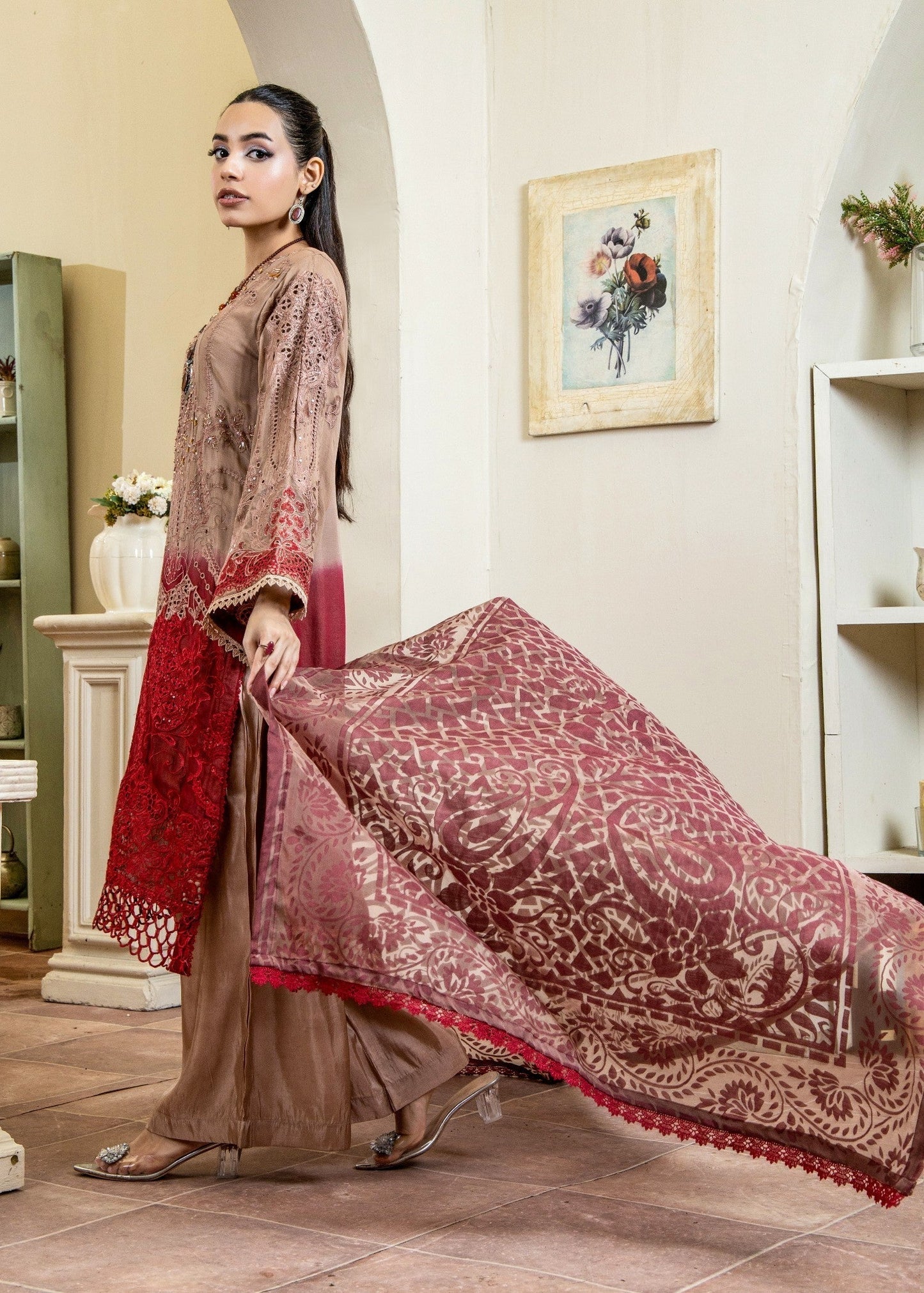 Rustic Brown Pret | 3pcs Chiffon Kurta Set