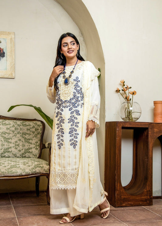 Ivory Elegance Pret | 3pcs Chiffon Set
