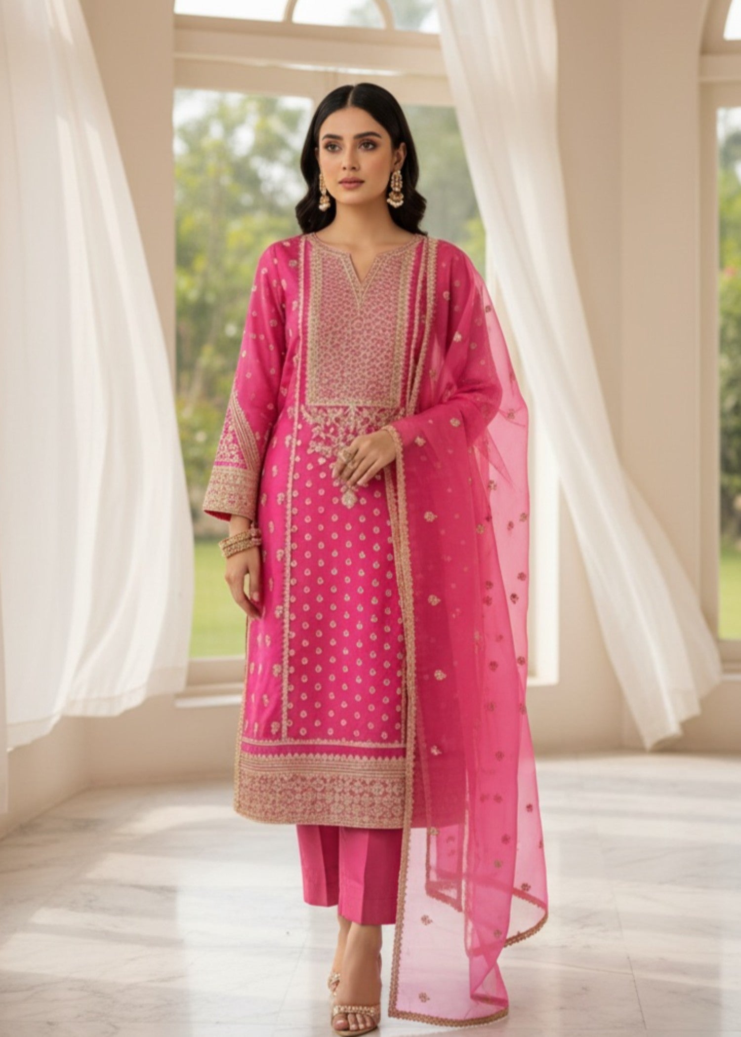 Pink Glory | 3pcs Kattan Silk Kurta Set
