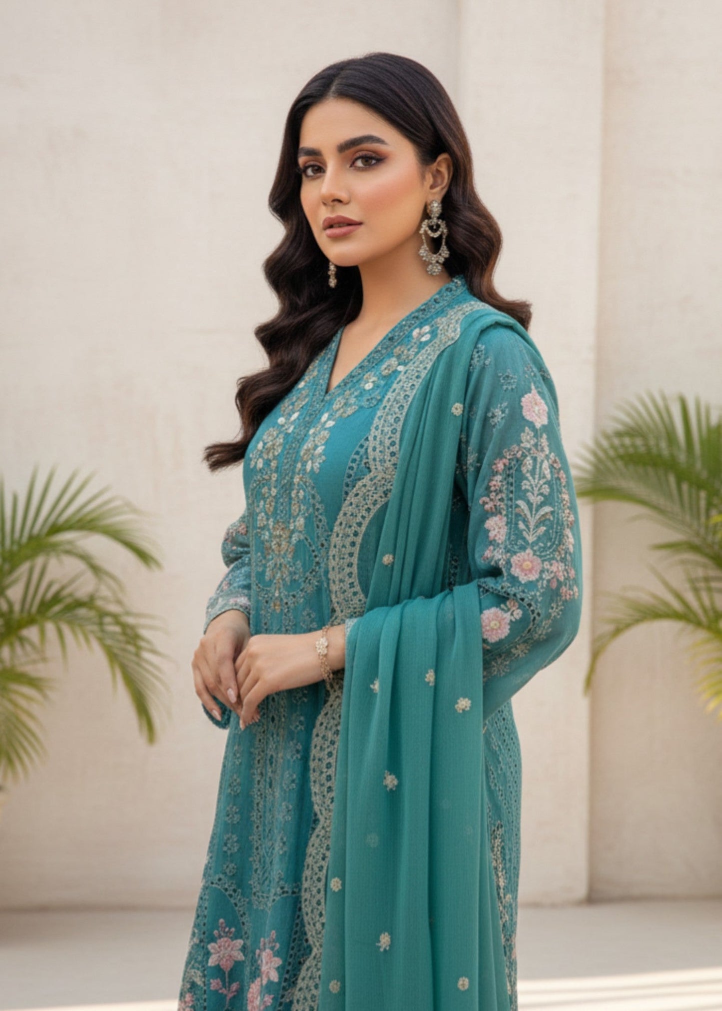 Teal Glory | 3pcs Chiffon Kurta Set