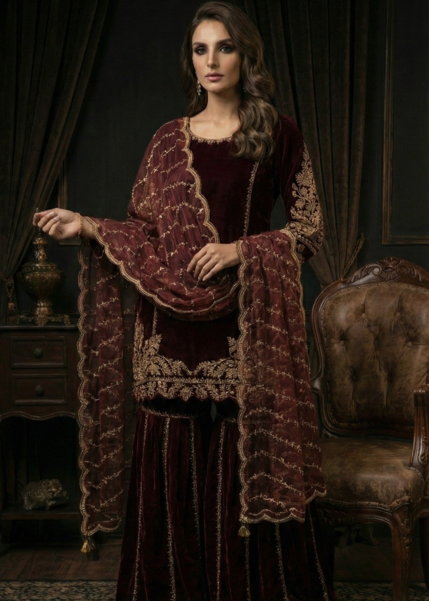 Maroon Regalia - 3pc Velvet