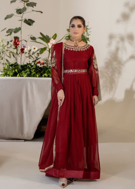 Maroon Bliss | 3pcs Chiffon Maxi