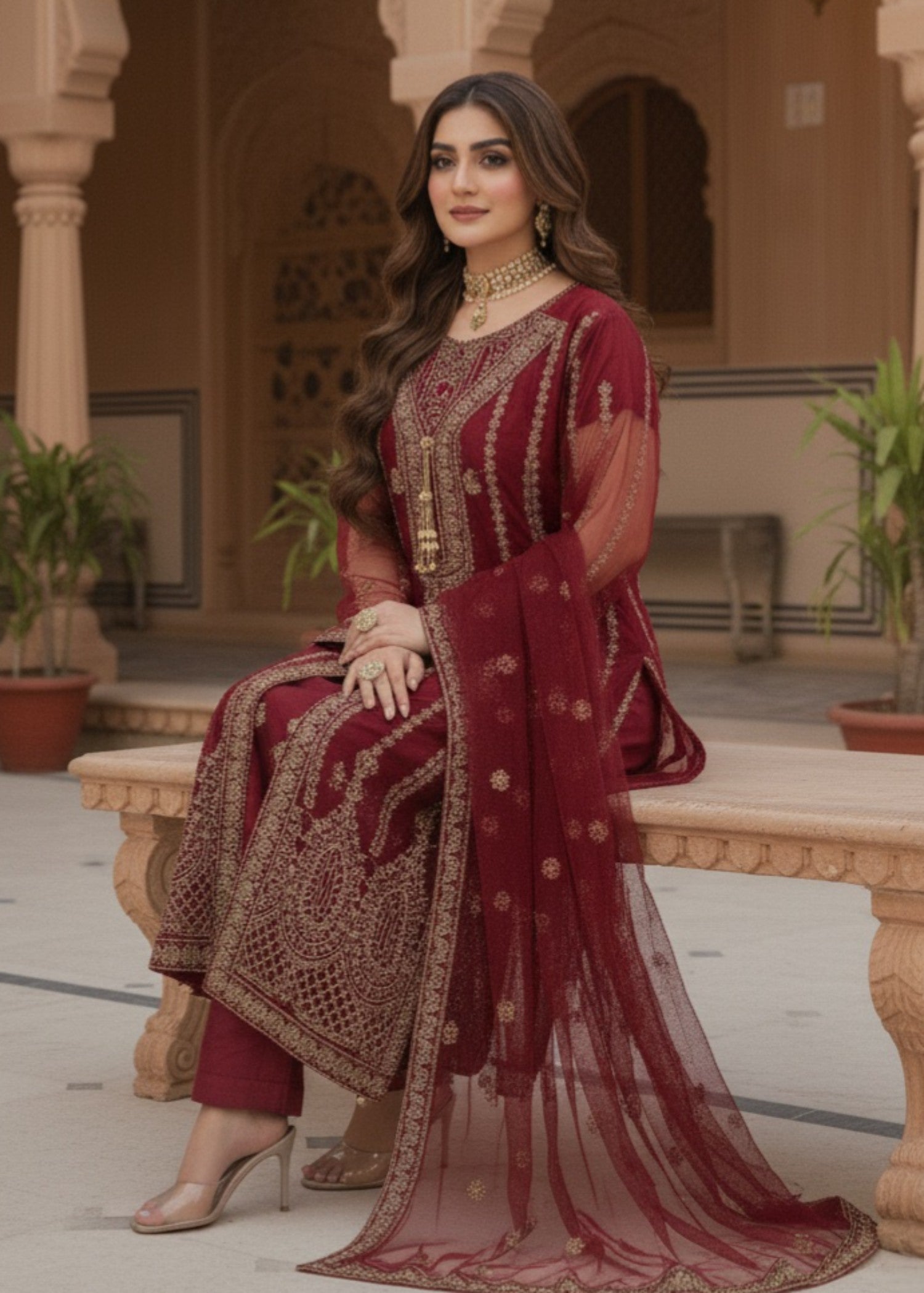 Red Elegance | 4pcs Net Maxi