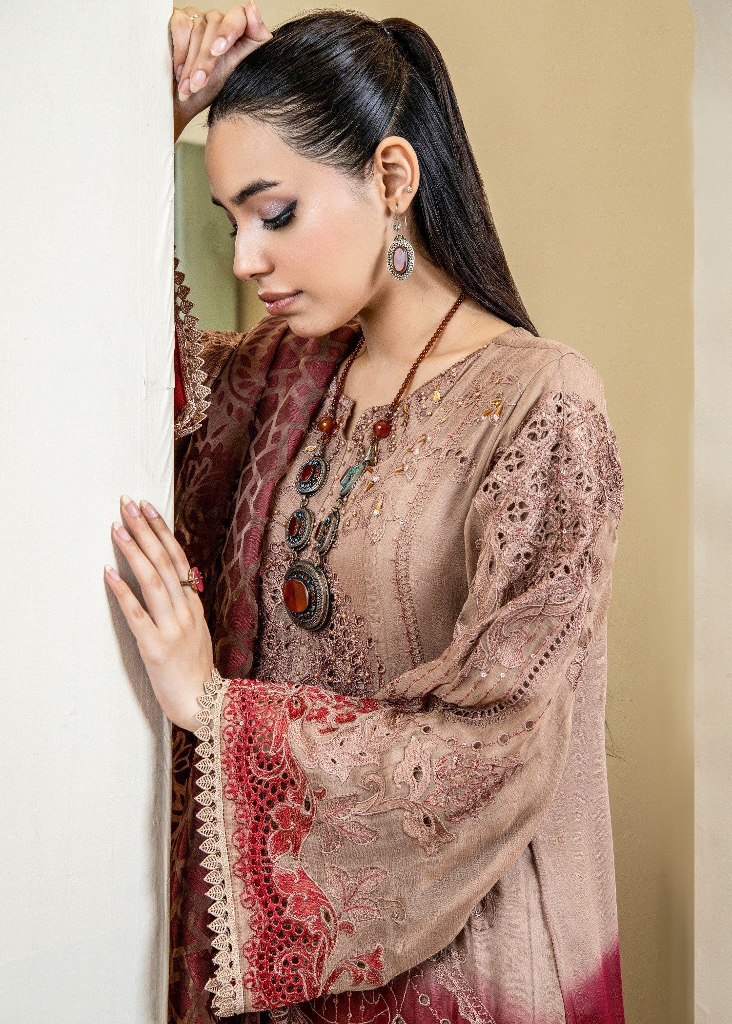 Rustic Brown Pret | 3pcs Chiffon Kurta Set