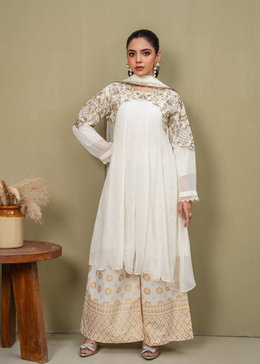 Shehnai White - 3pc Chiffon