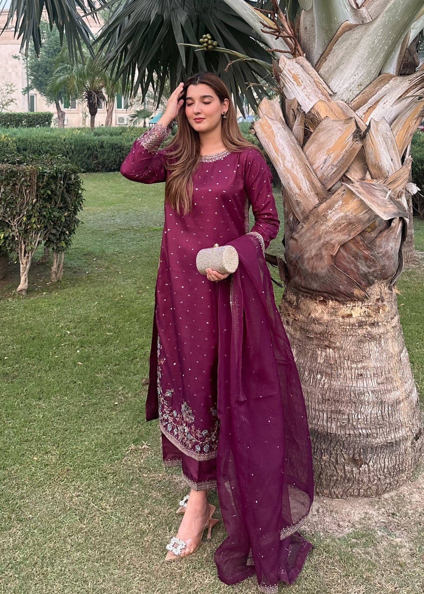 Plum Pret | 3pcs Silk Kurta Set