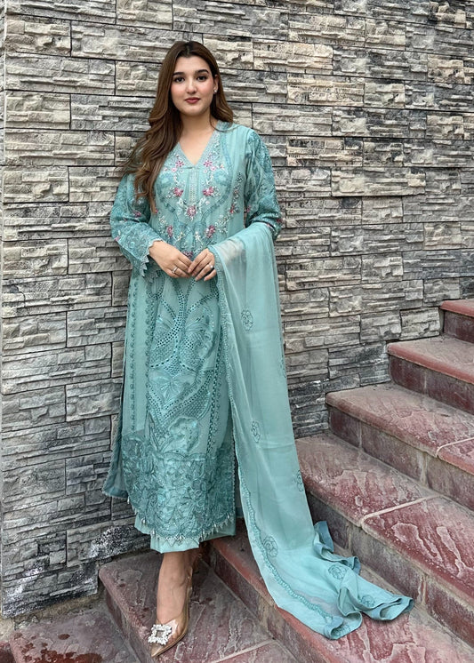 Aqua Glow Pret | 3pcs Chiffon Kurta Set