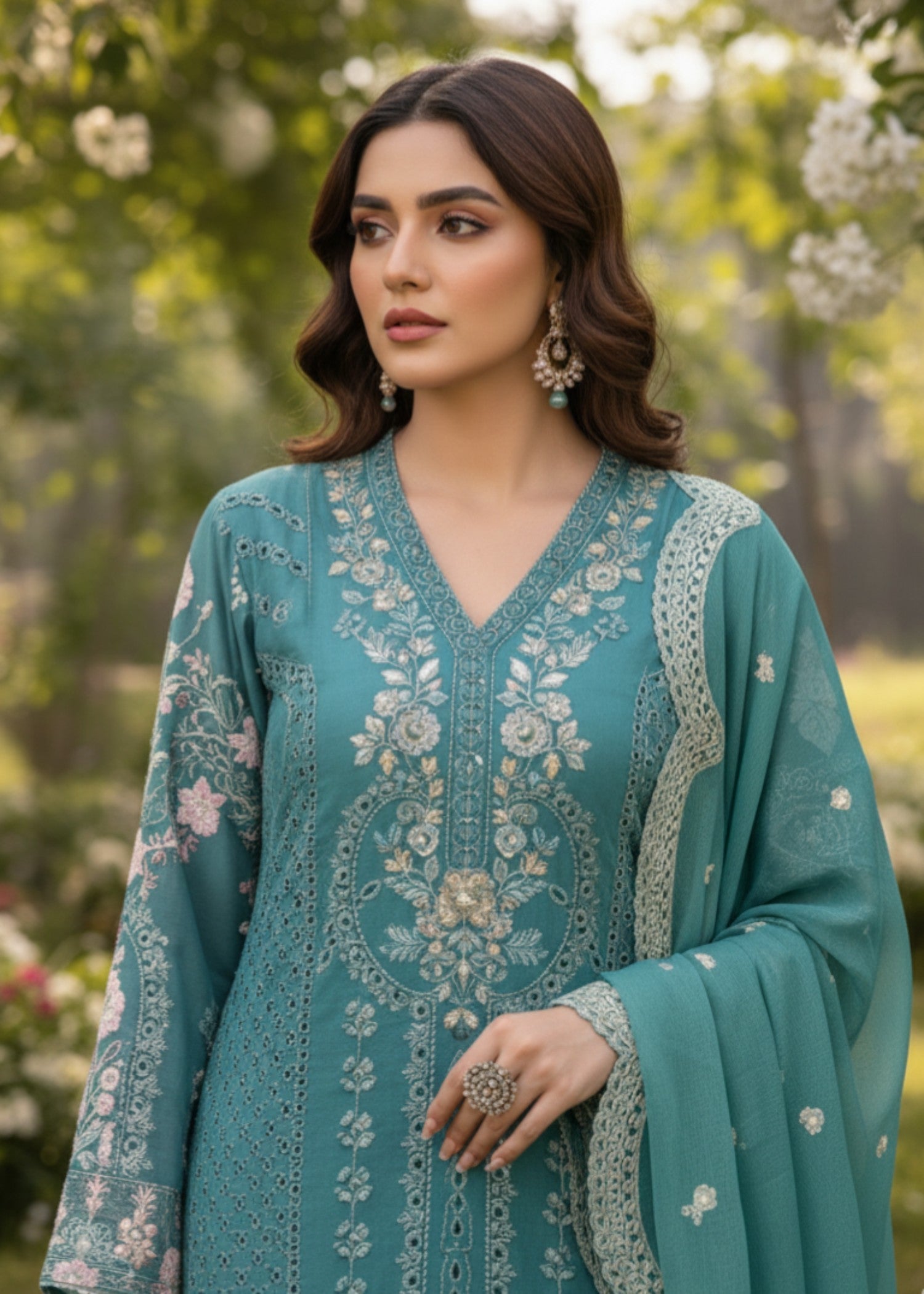 Teal Glory | 3pcs Chiffon Kurta Set