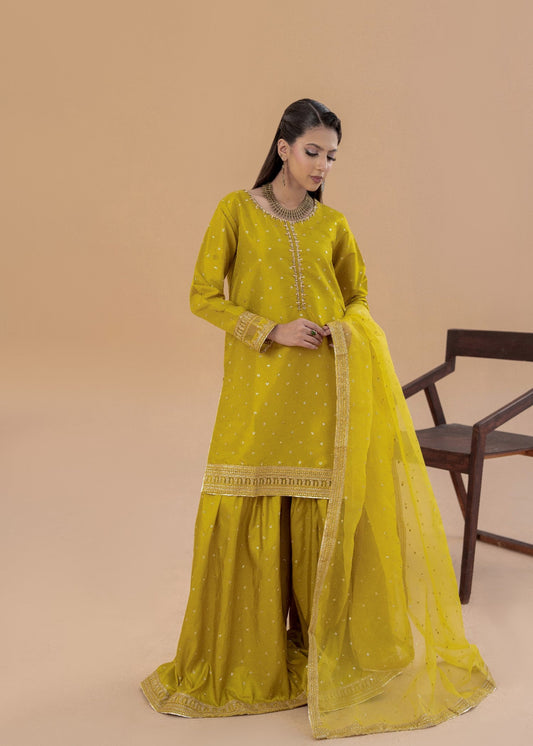 Paaro Yellow | 3pcs Silk Gharara Set