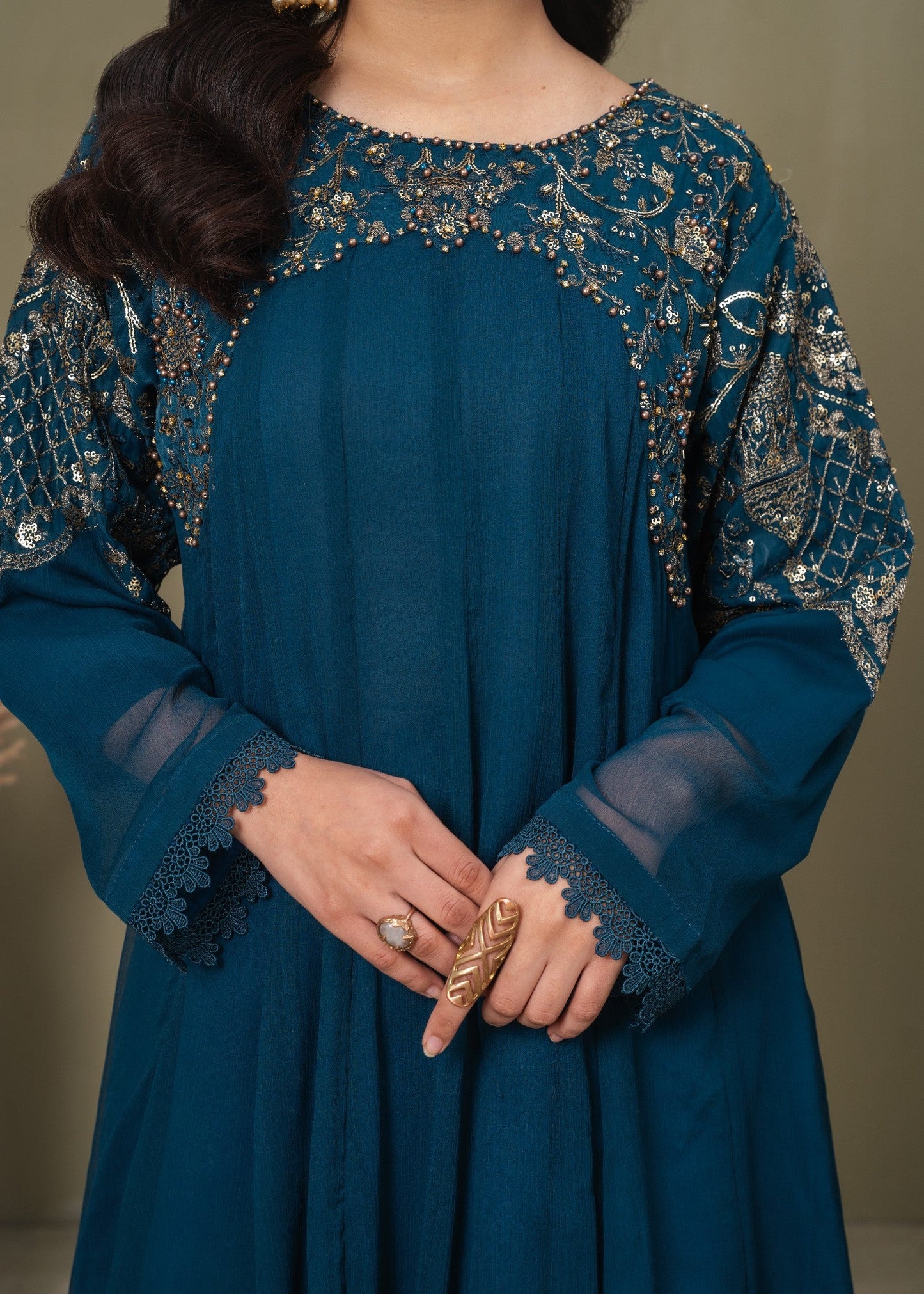 Shehnai Teal - 3pc Chiffon Frock