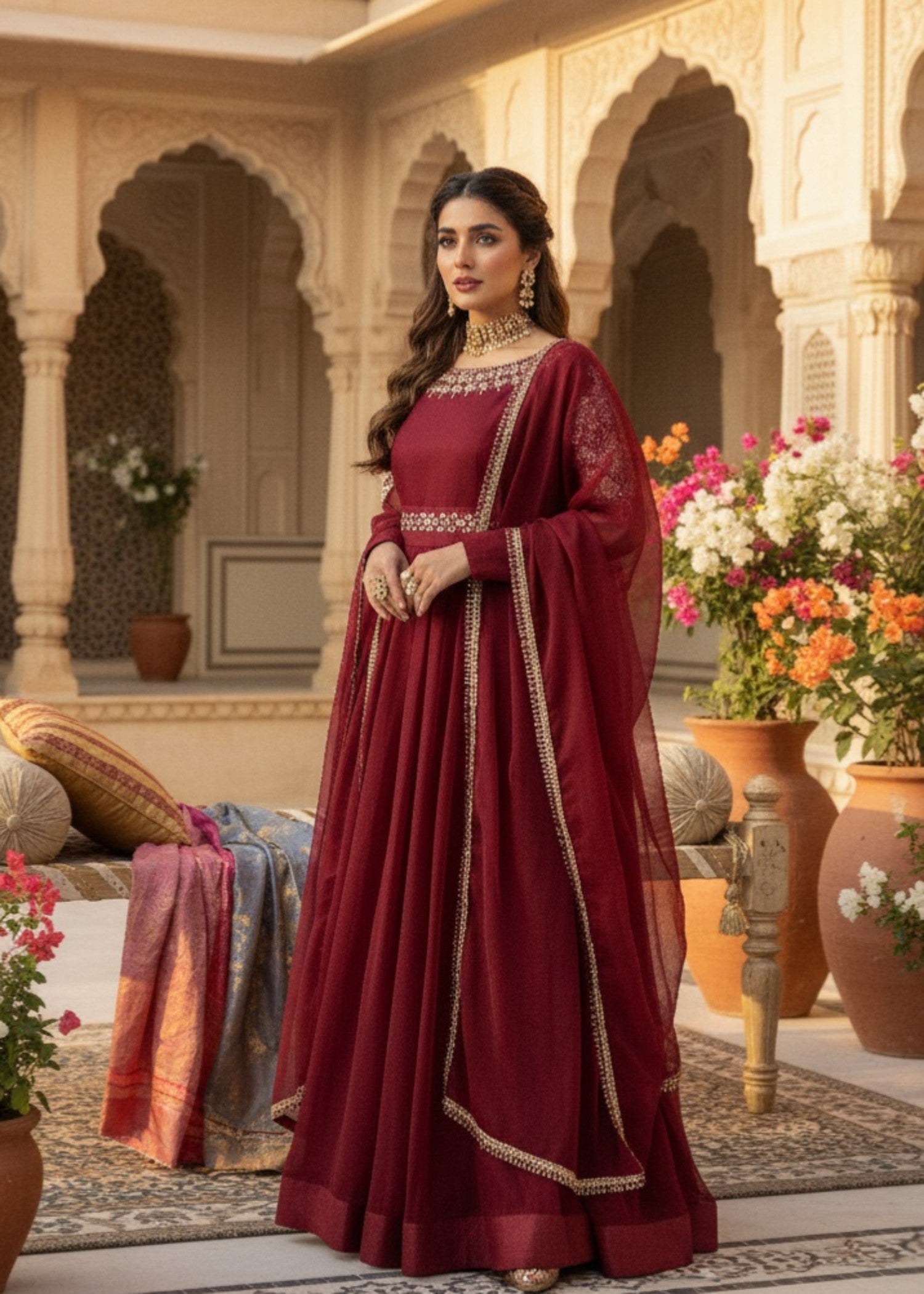 Maroon Bliss | 3pcs Chiffon Maxi