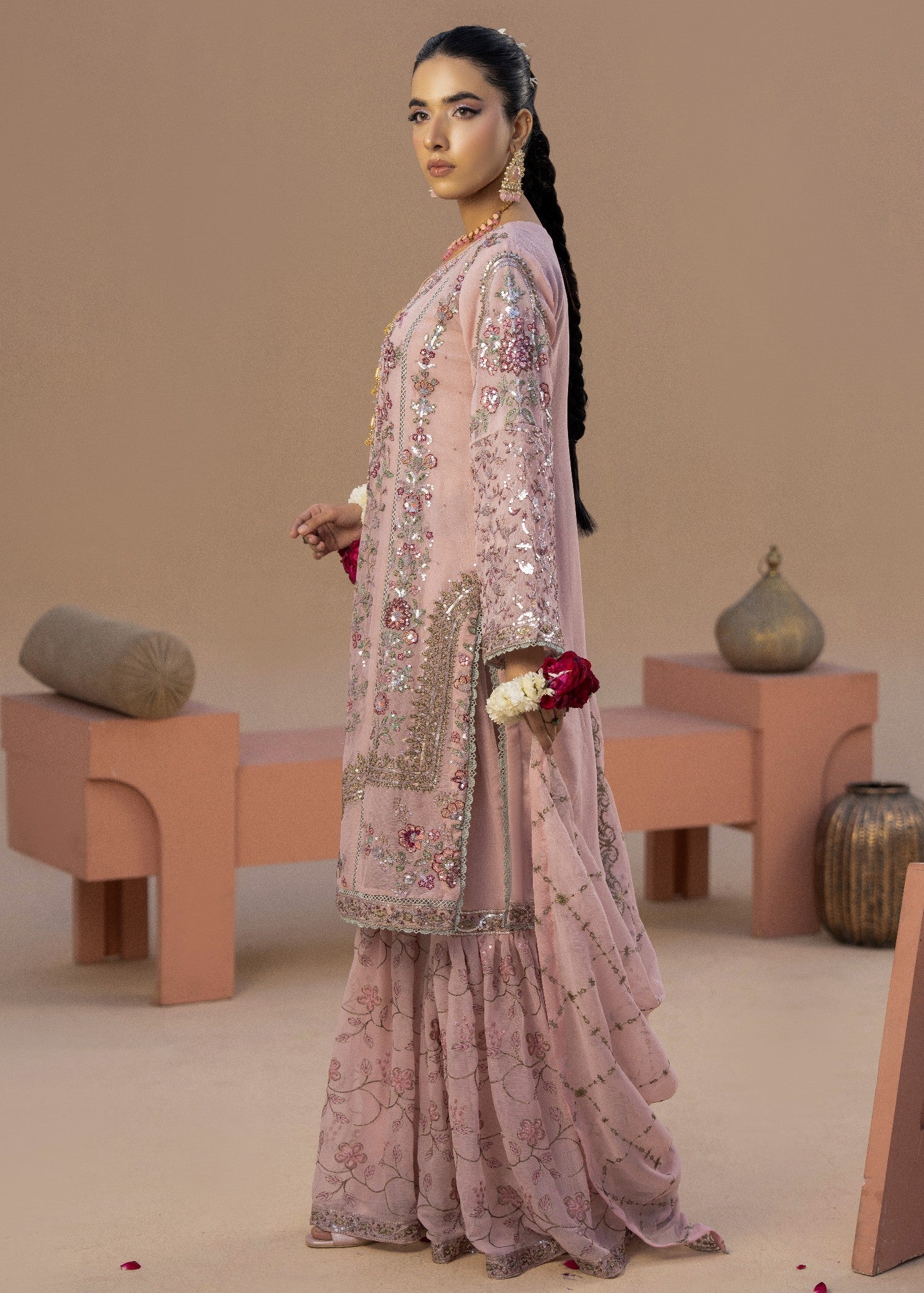 Banno Pink | 3pcs Chiffon Gharara Set