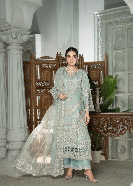 Mehru Ice Blue | 3pcs Organza