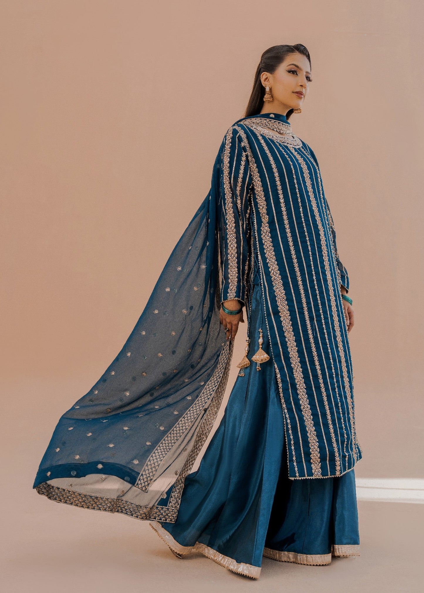 Hania Teal | 3pcs Sharara Set