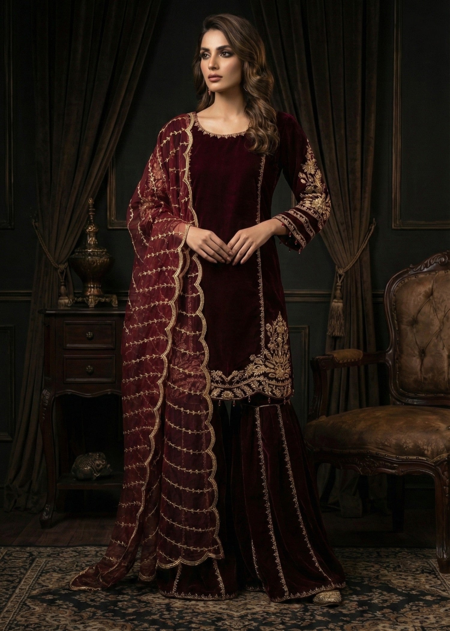 Maroon Regalia - 3pc Velvet
