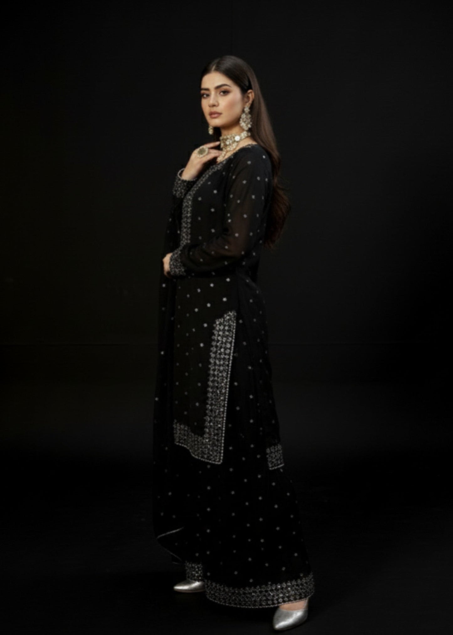 Moonlit Muse Black | 3pcs Chiffon Kurta Set