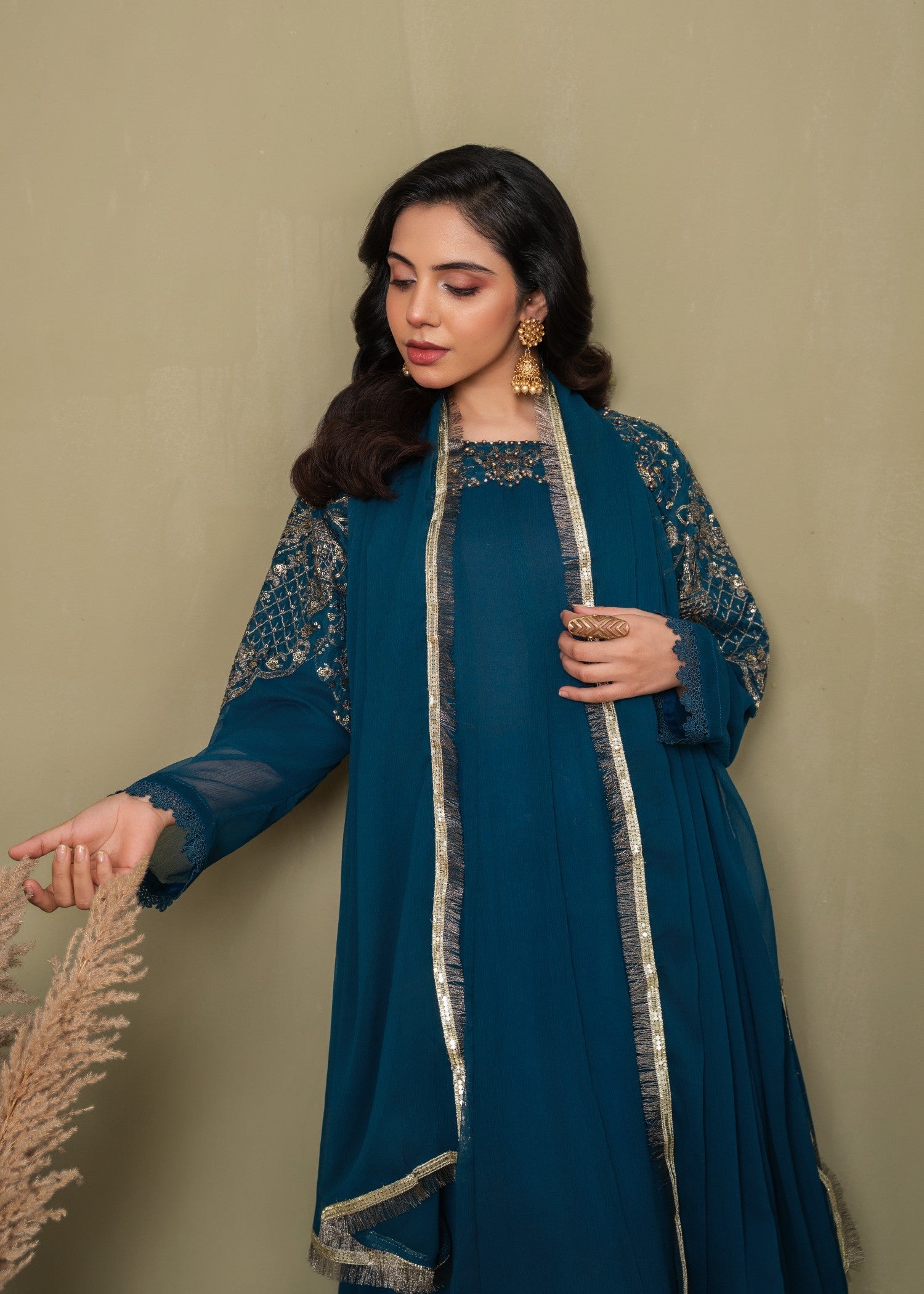 Shehnai Teal - 3pc Chiffon Frock