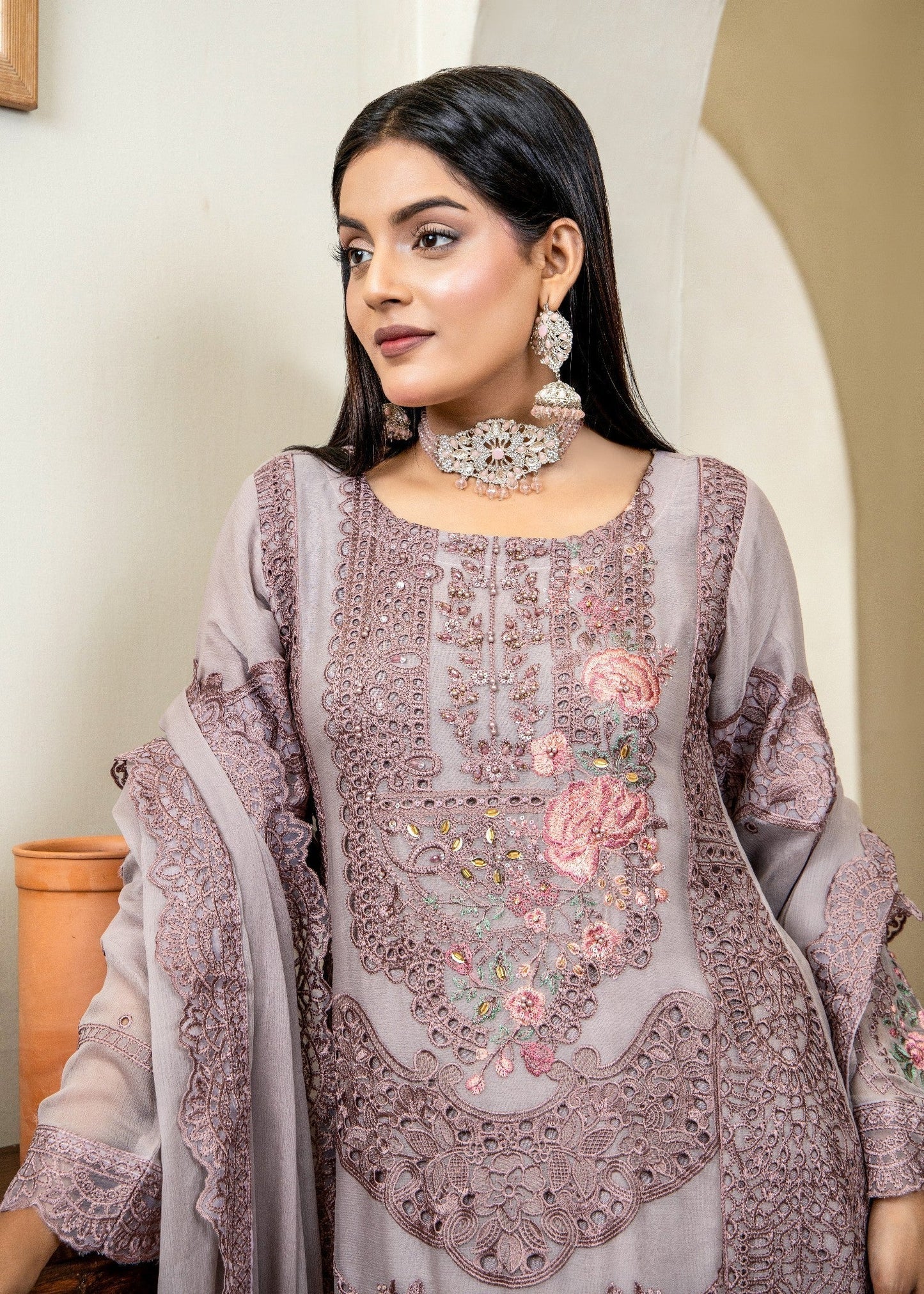 Mauve Rose Pret | 3pcs Chiffon Kurta Set