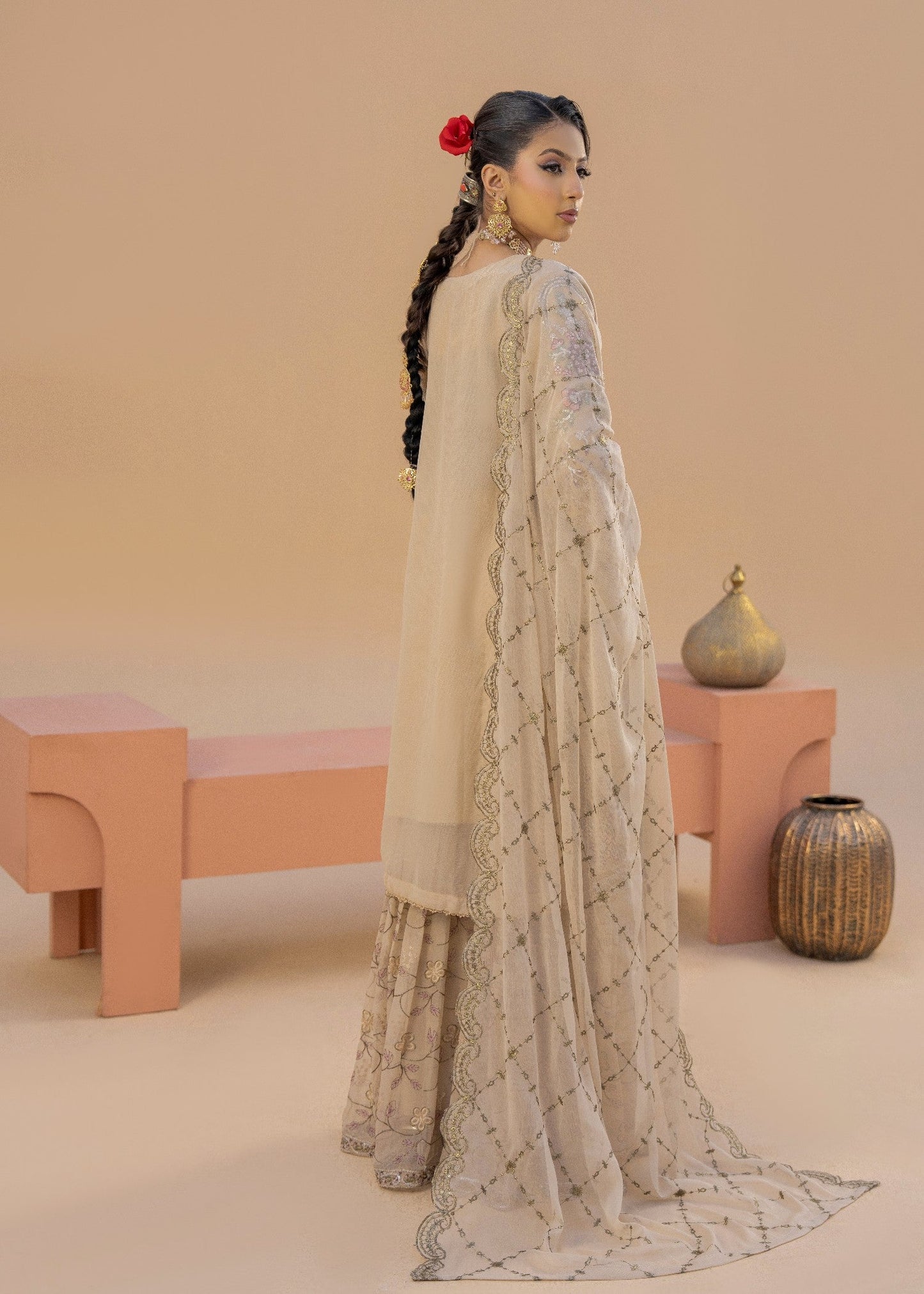 Banno Beige | 3pcs Chiffon Gharara Set