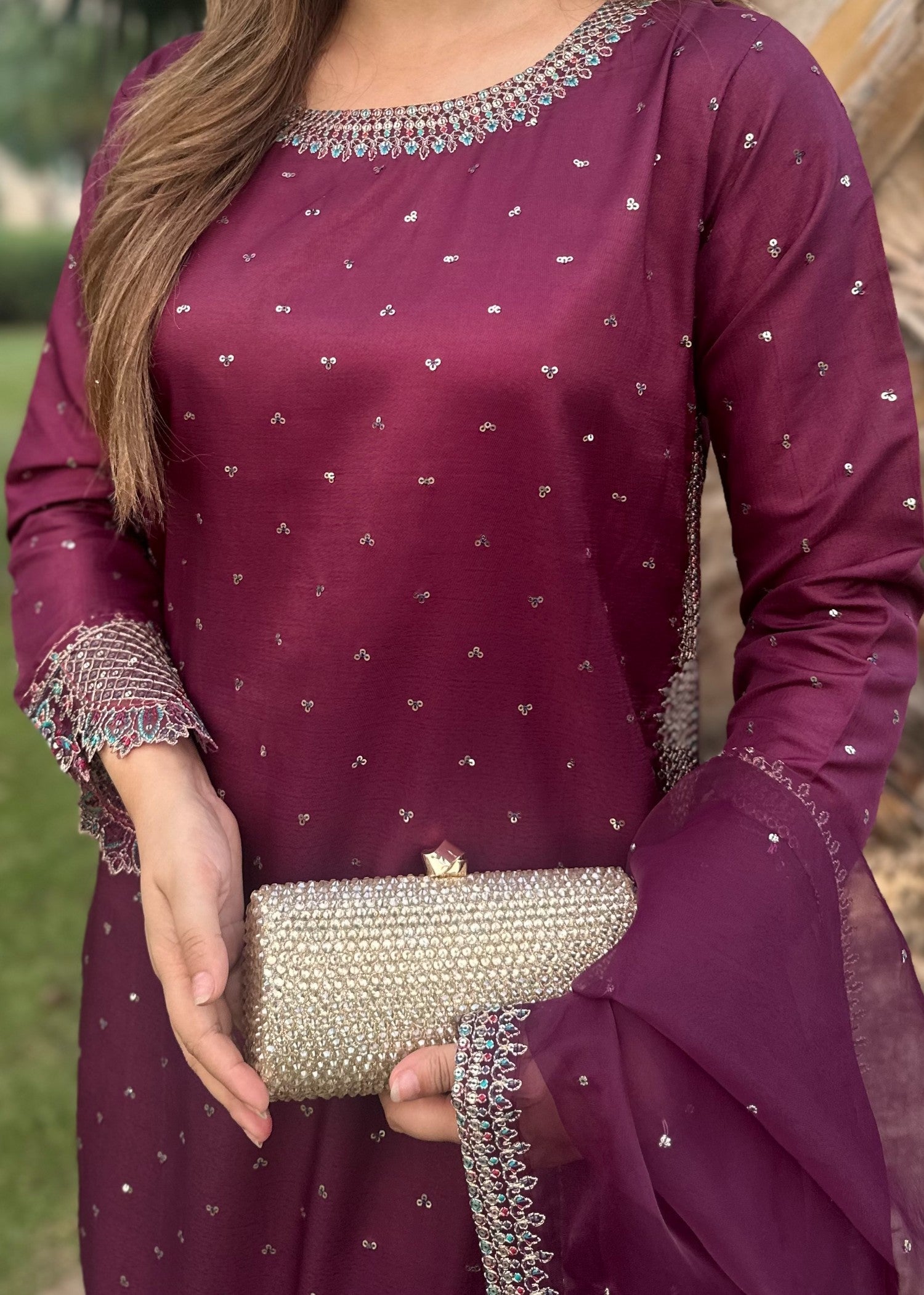 Plum Pret | 3pcs Silk Kurta Set