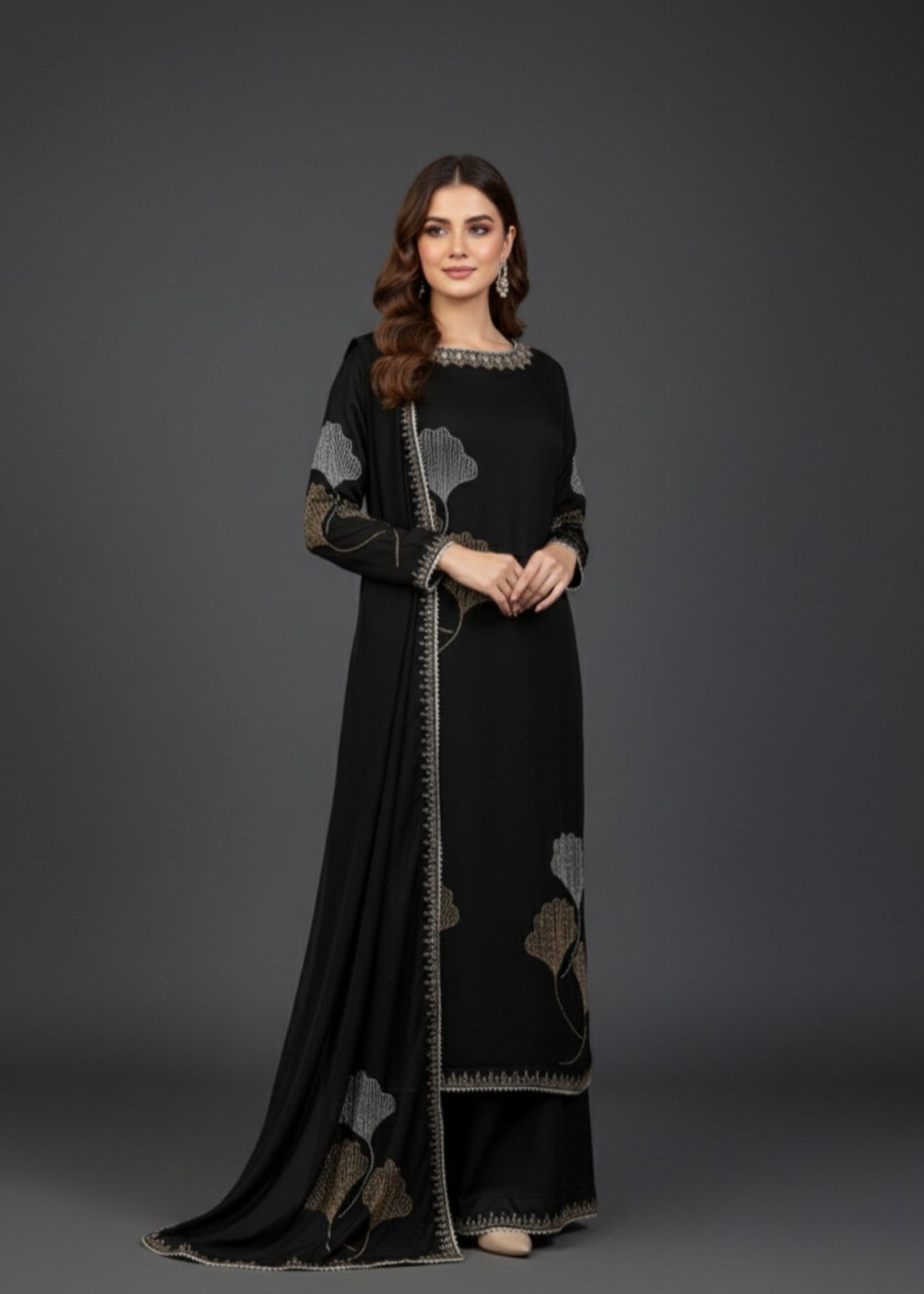 Glow Pret Black | 3pcs Chiffon Kurta Set