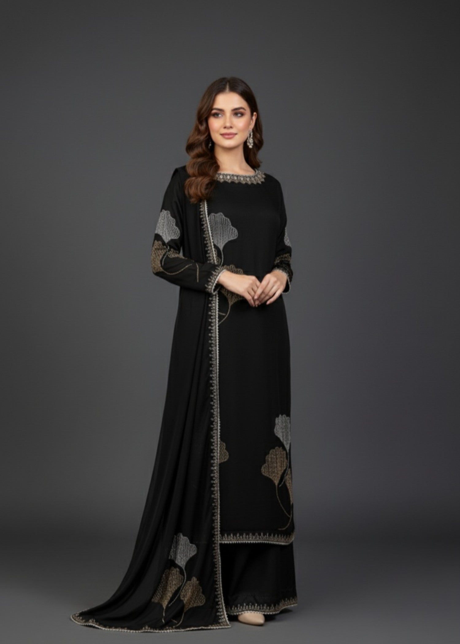 Glow Pret Black | 3pcs Chiffon Kurta Set