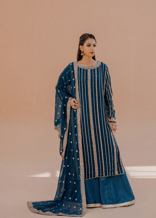 Hania Teal | 3pcs Sharara Set