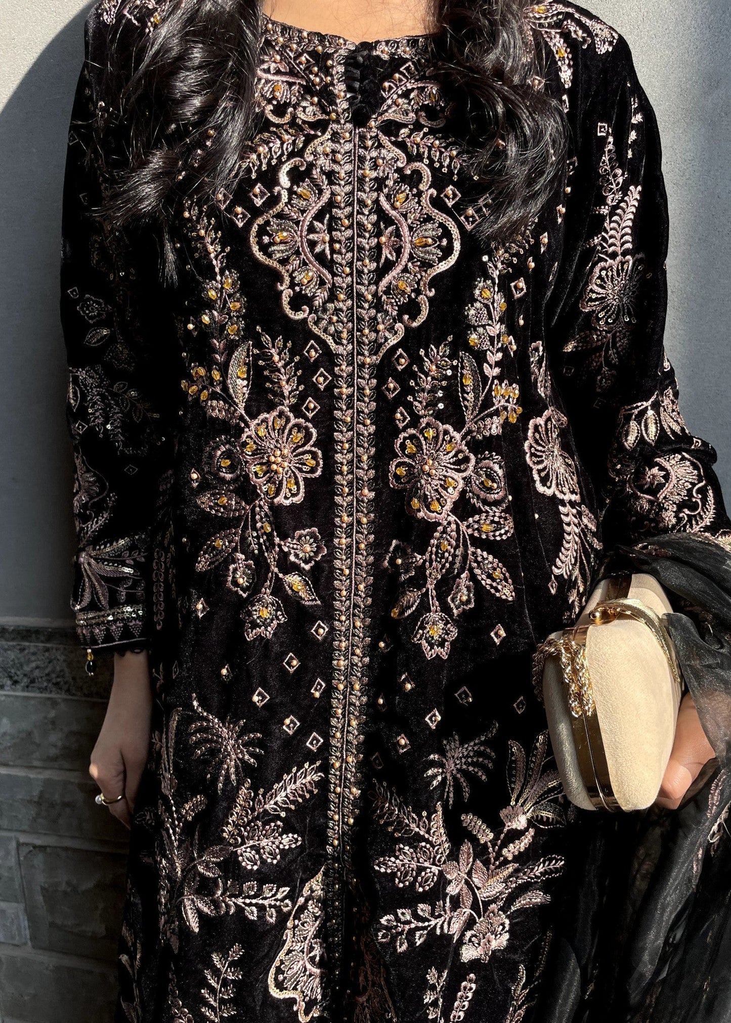 Black Regalia | 3pcs Embroidered Velvet