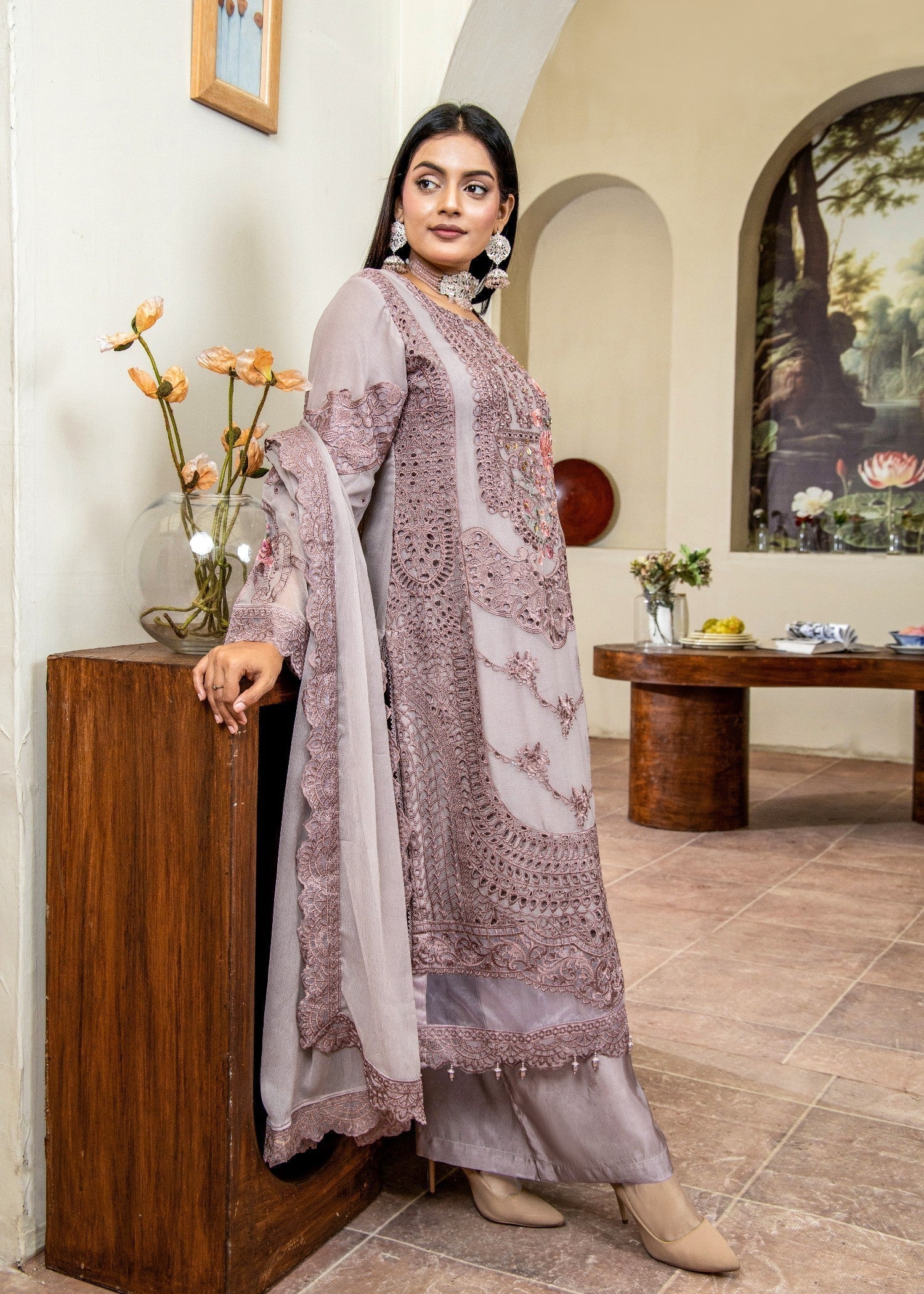 Mauve Rose Pret | 3pcs Chiffon Kurta Set
