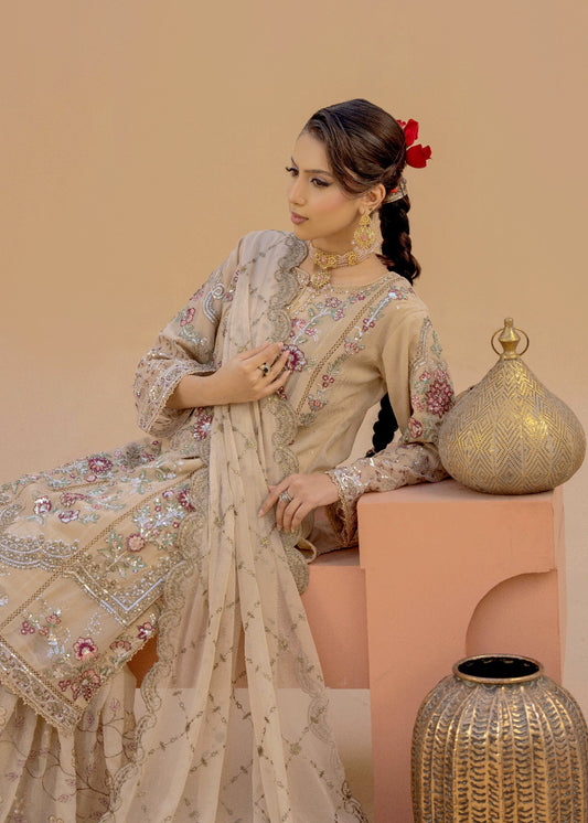 Banno Beige | 3pcs Chiffon Gharara Set