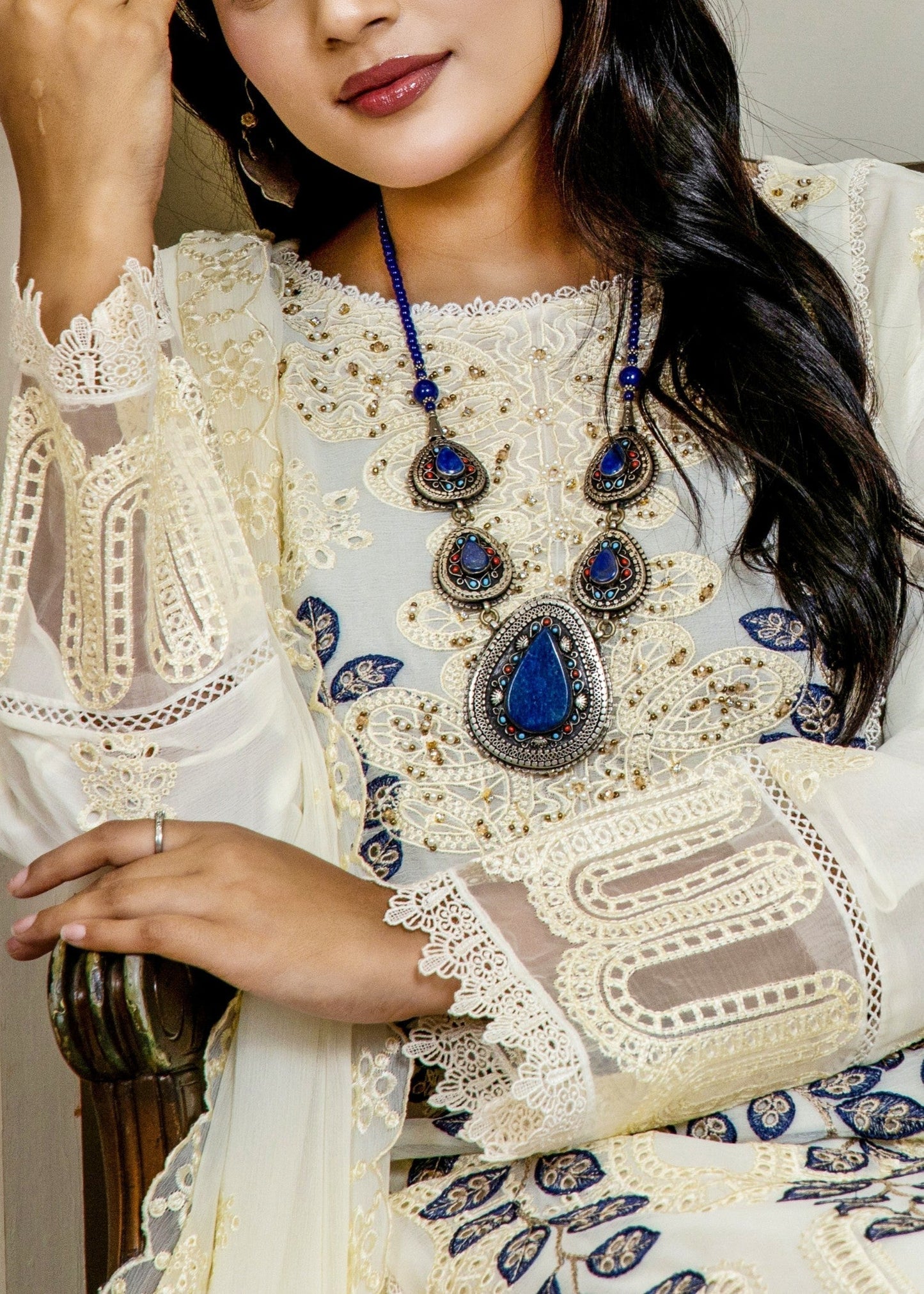 Ivory Elegance Pret | 3pcs Chiffon Set