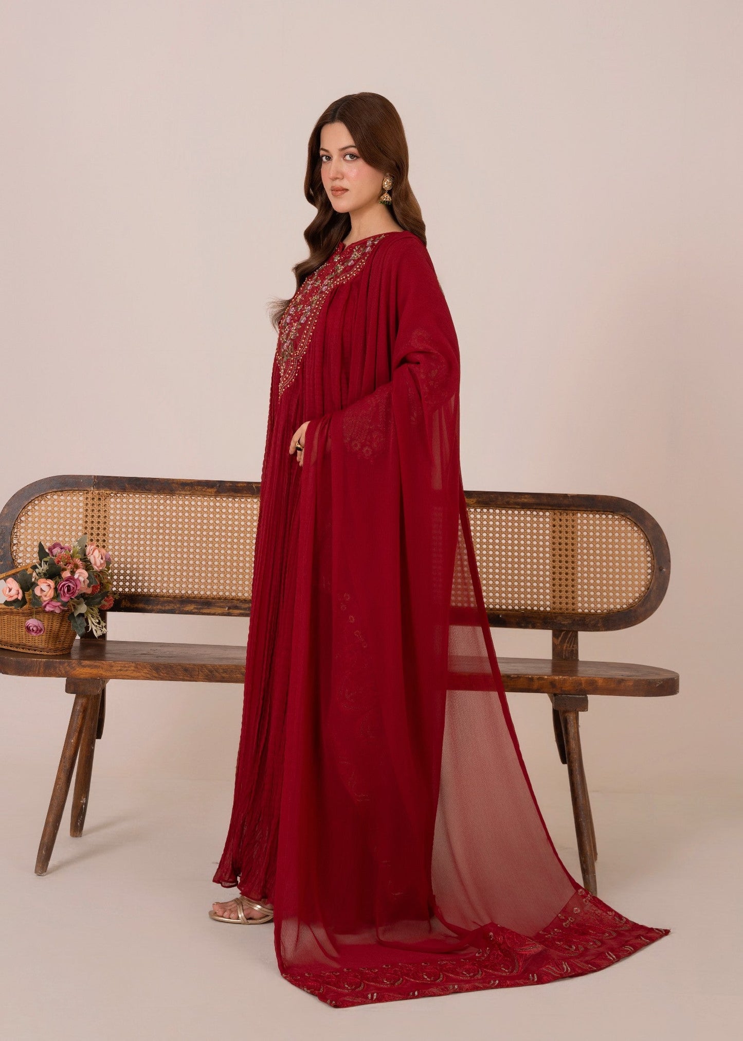 Red Crush - 3pc Chiffon Pishwas