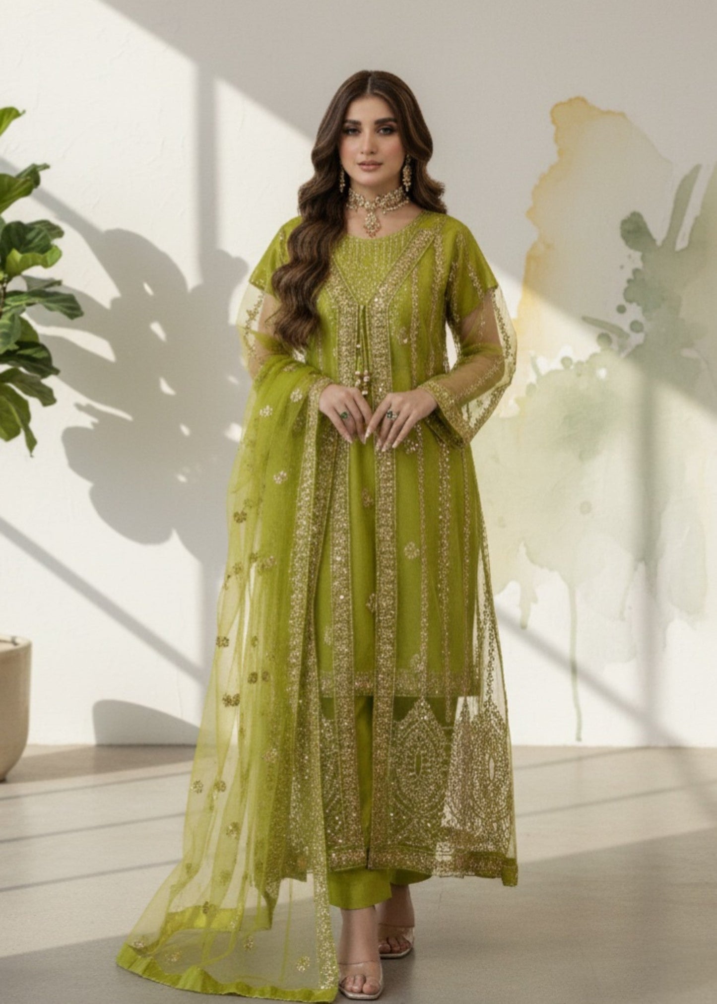 Green Elegance | 4pcs Net Gown