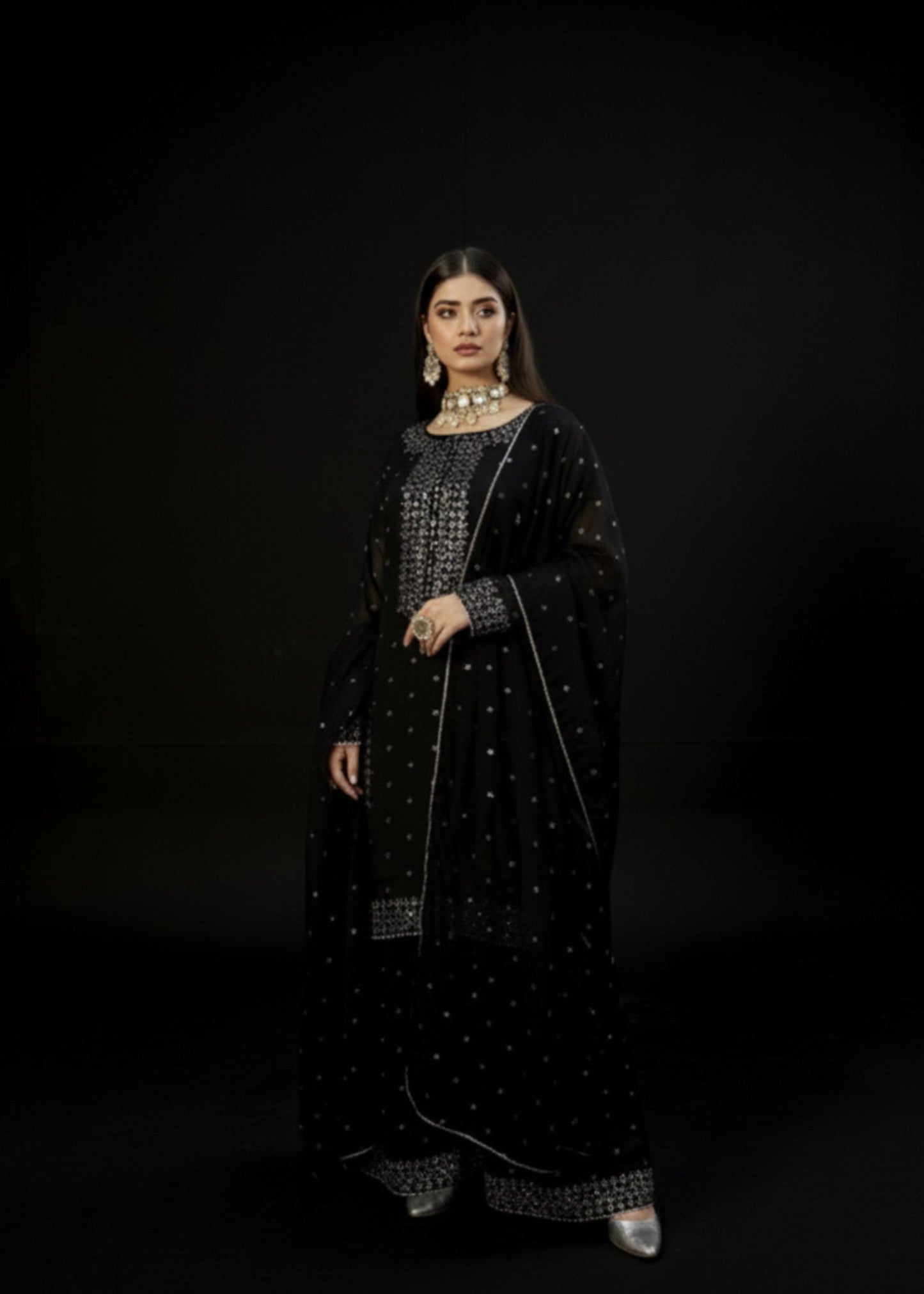 Moonlit Muse Black | 3pcs Chiffon Kurta Set