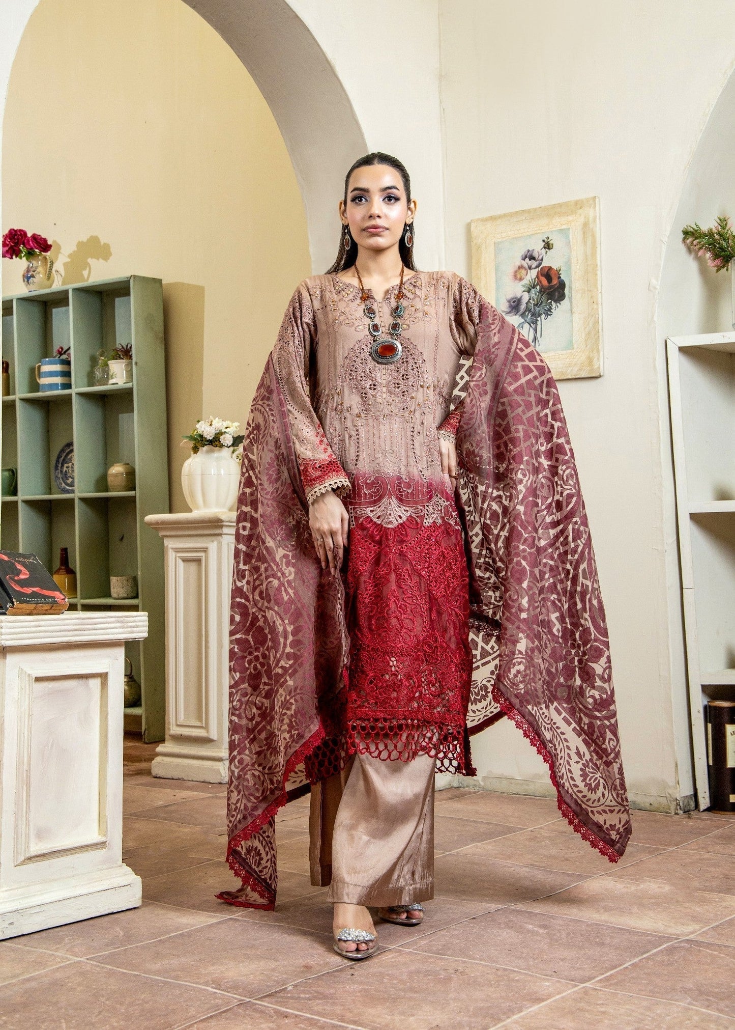 Rustic Brown Pret | 3pcs Chiffon Kurta Set