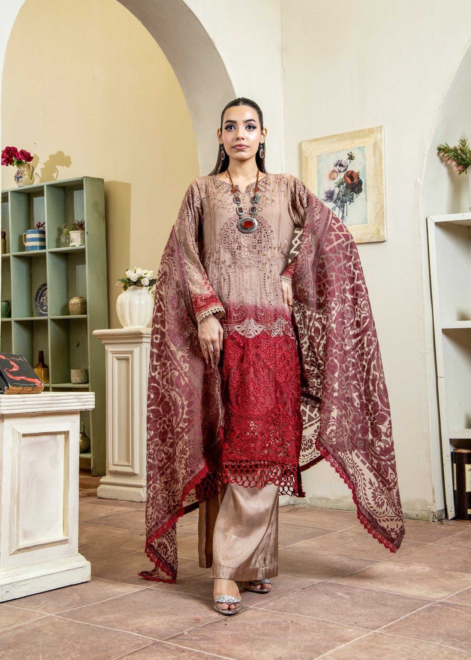 Rustic Brown Pret | 3pcs Chiffon Kurta Set