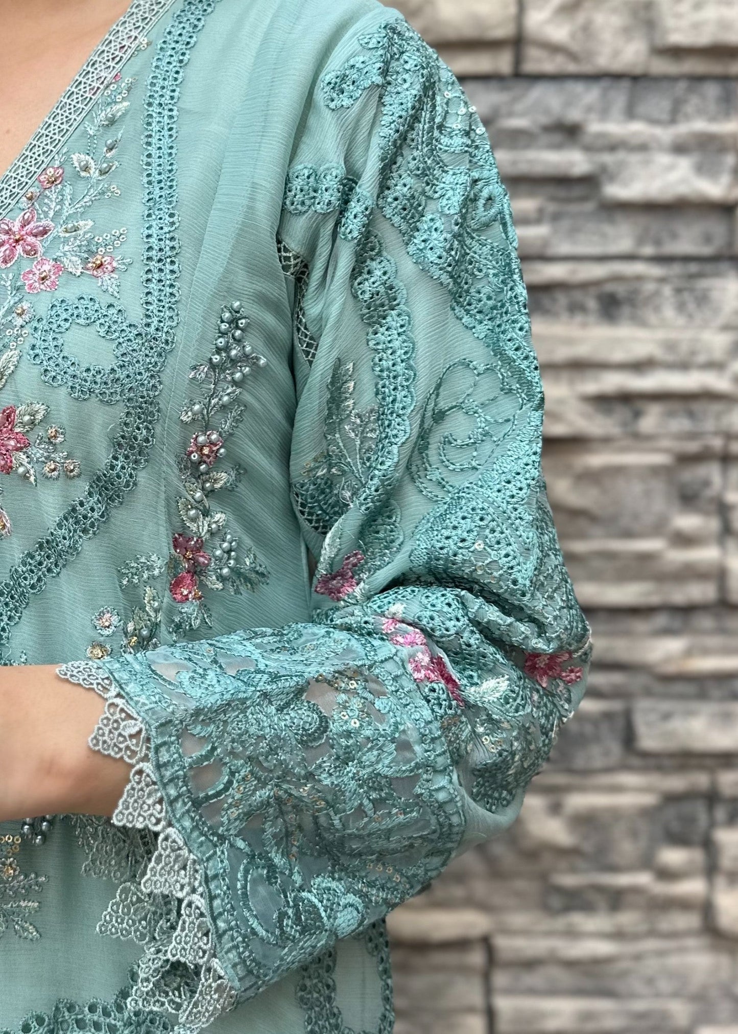Aqua Glow Pret | 3pcs Chiffon Kurta Set