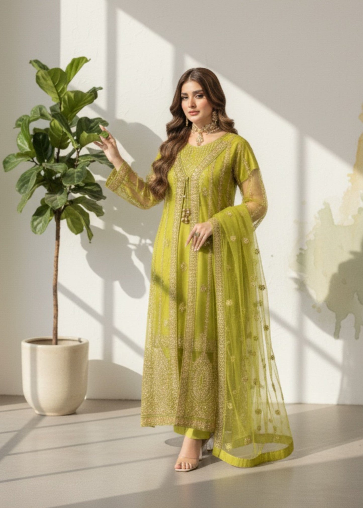 Green Elegance | 4pcs Net Gown