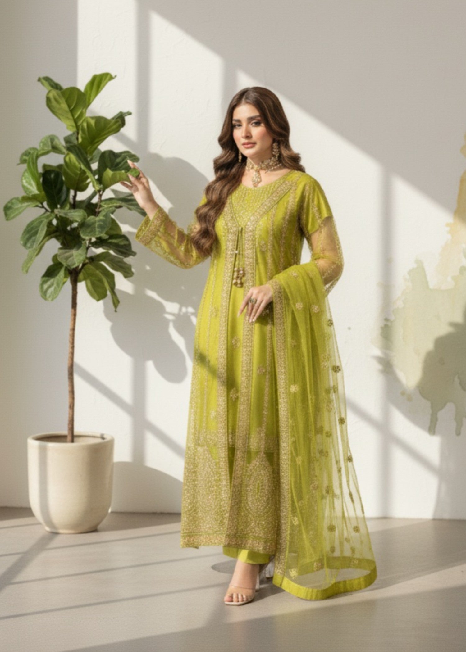 Green Elegance | 4pcs Net Gown
