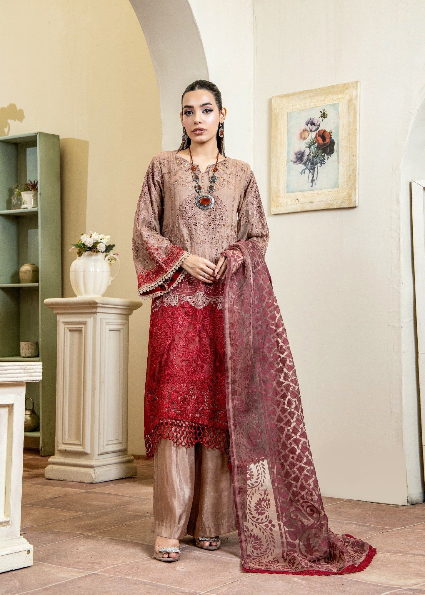 Rustic Brown Pret | 3pcs Chiffon Kurta Set