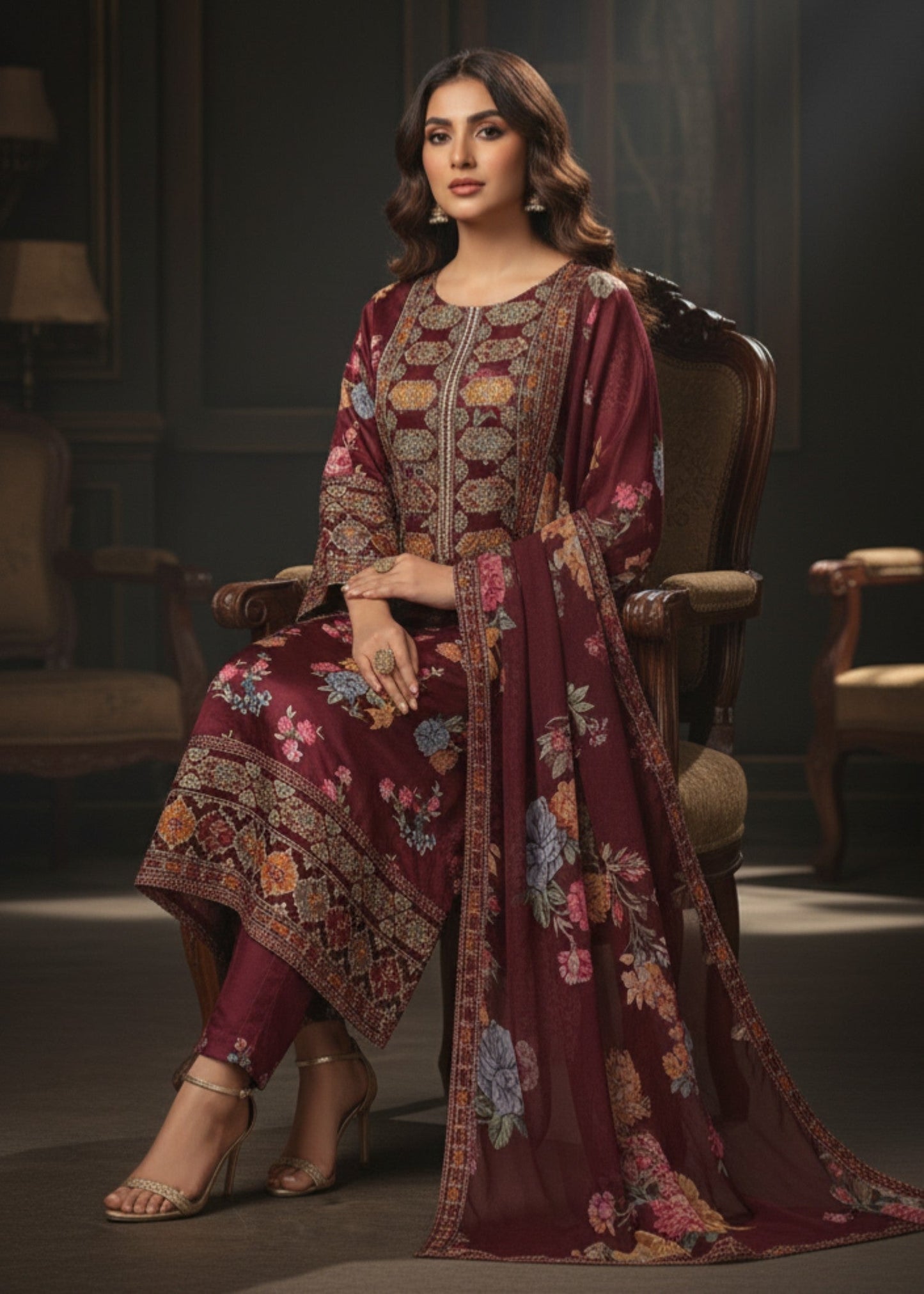 NOOR MAROON | 3pcs Shimoz Silk